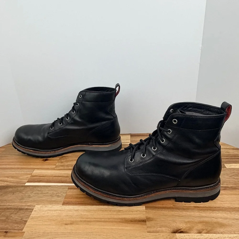 UGG Huntley Waterproof Black Leather Lace Up Boots Mens 15 Vibram Sole 1003446